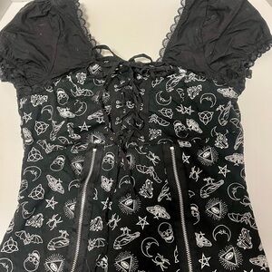 Gothic Lace-Up Corset Top | Occult Witchy Black Zipper Bodice Whimsigoth